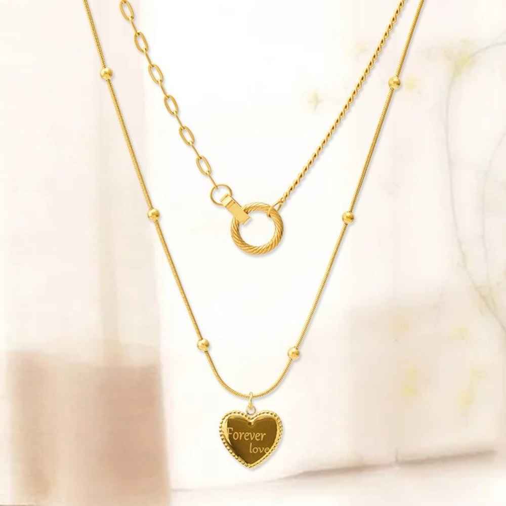 2 Pieces Forever Love Heart Link Necklace Set